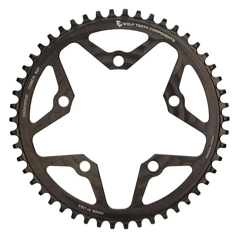 Wolf Tooth 110 BCD Cyclocross And Road Chainring - 48t 110 BCD 5-Bolt Drop-Stop 10/11/12-Speed Eagle And Flattop Compatible Black