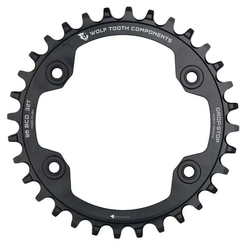 Wolf Tooth 96 Symmetrical BCD Chainring - 32t 96 BCD 4-Bolt Drop-Stop For Shimano Cranks Black
