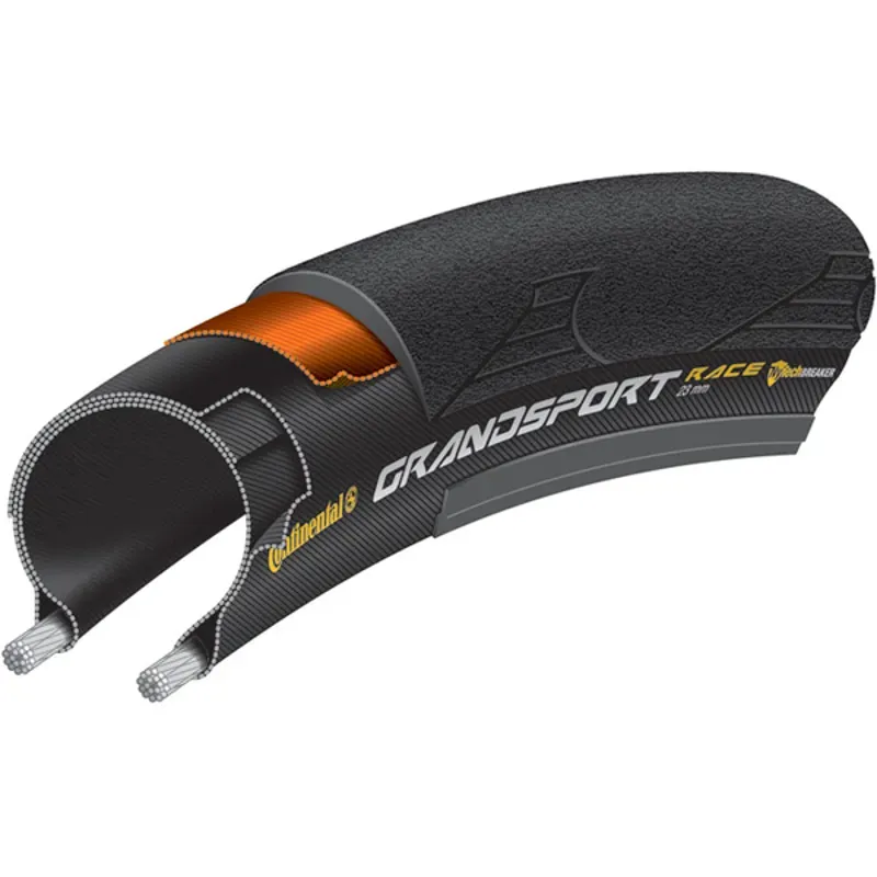 Continental Grand Sport Race Tire - 700 X 23 Clincher Folding Black PureGrip NyTech Breaker Black 700 x 23